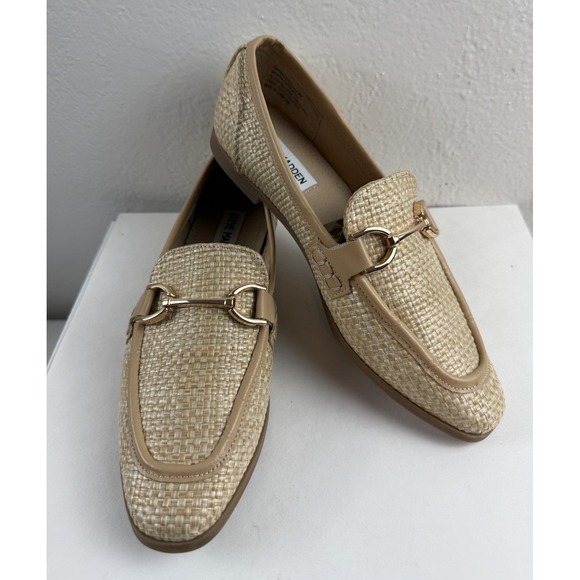 Steve Madden Shoes - Steve Madden Beige Gold Raffia Woven Slip On Womens Carrine Loafers Shoe Size 6M